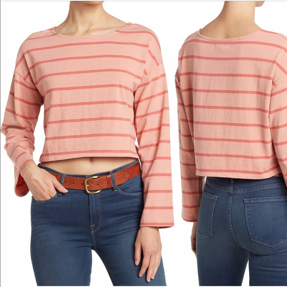 Madewell Supercrop Long-Sleeve Tee in Stripe Orange Size XS